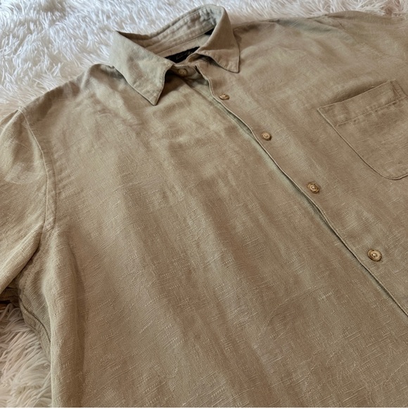 Tasso Elba Men's Casual Linen Blend Beige Button Down Shirt - Picture 13 of 16